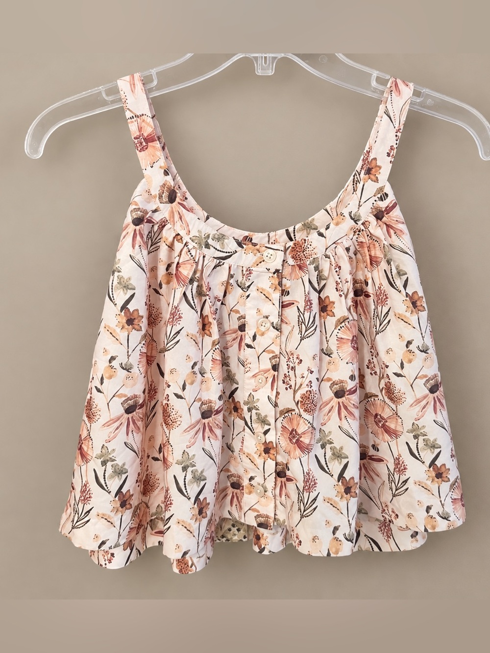 Raga Brown Peach Floral Button Front Blouse Crop Top NWT #1117